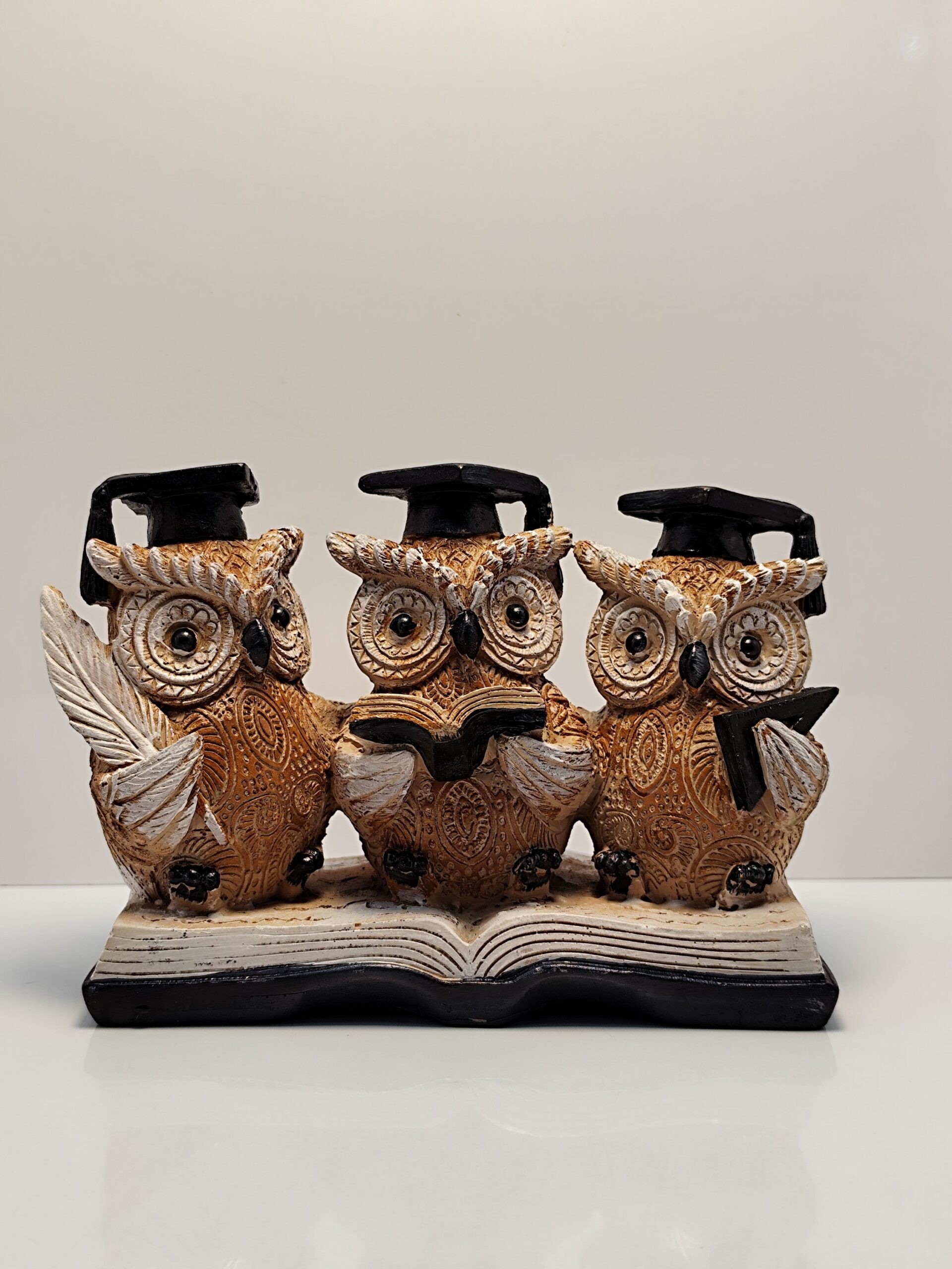 LeafyLuxe "Wise Parliament" – Scholarly Owl Trio Showpiece