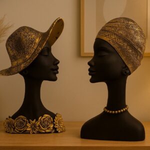 LeafyLuxe “Noir & Or Haute Élégance” – Black & Gold Couture Lady Bust Set