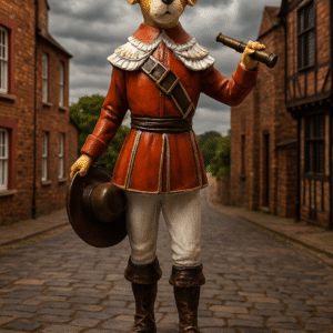 LeafyLuxe Captain Paws – Vintage Dog Explorer Figurine in Regal Red Attire