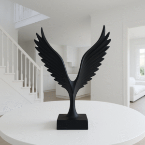 LEAFYLUXE Wings of Grace – Black Wing Sculpture | Modern Home Decor Showpiece
