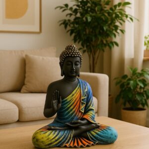 LeafyLuxe Tranquil Spectrum Monk – Premium Resin Buddha Idol for Home & Office Decor